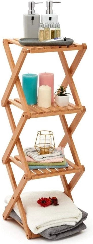 Recetto pieghevole per bagno, 4 pannelli, cassettiera di legno, ripiano verticale sottile per spazi angusti, cucina, bagno, soggiorno, legno gommato
