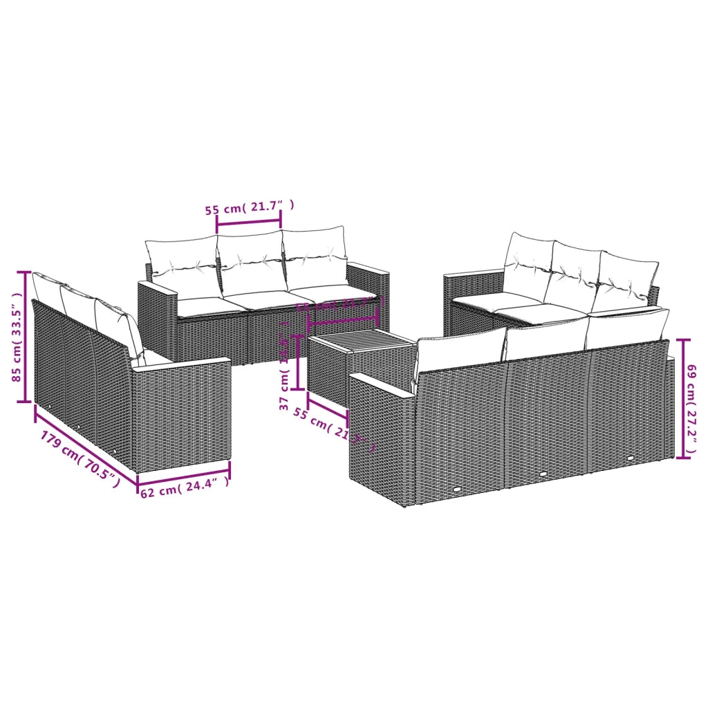 Set Divano da Giardino 13 pz con Cuscini Beige Misto Polyrattan