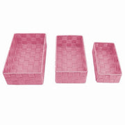 Trade Shop - Set 3 Pezzi Scatola Porta Oggetti In Tessuto Intrecciato Contenitori Rosa 79059 -