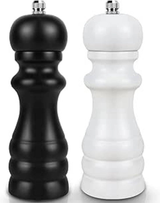 Verstelbare peper- e zoutmolen in ABS-kunststof, roestbestendig, 40 gram, nero-bianco, set per pepe e sale, resistente al calore.