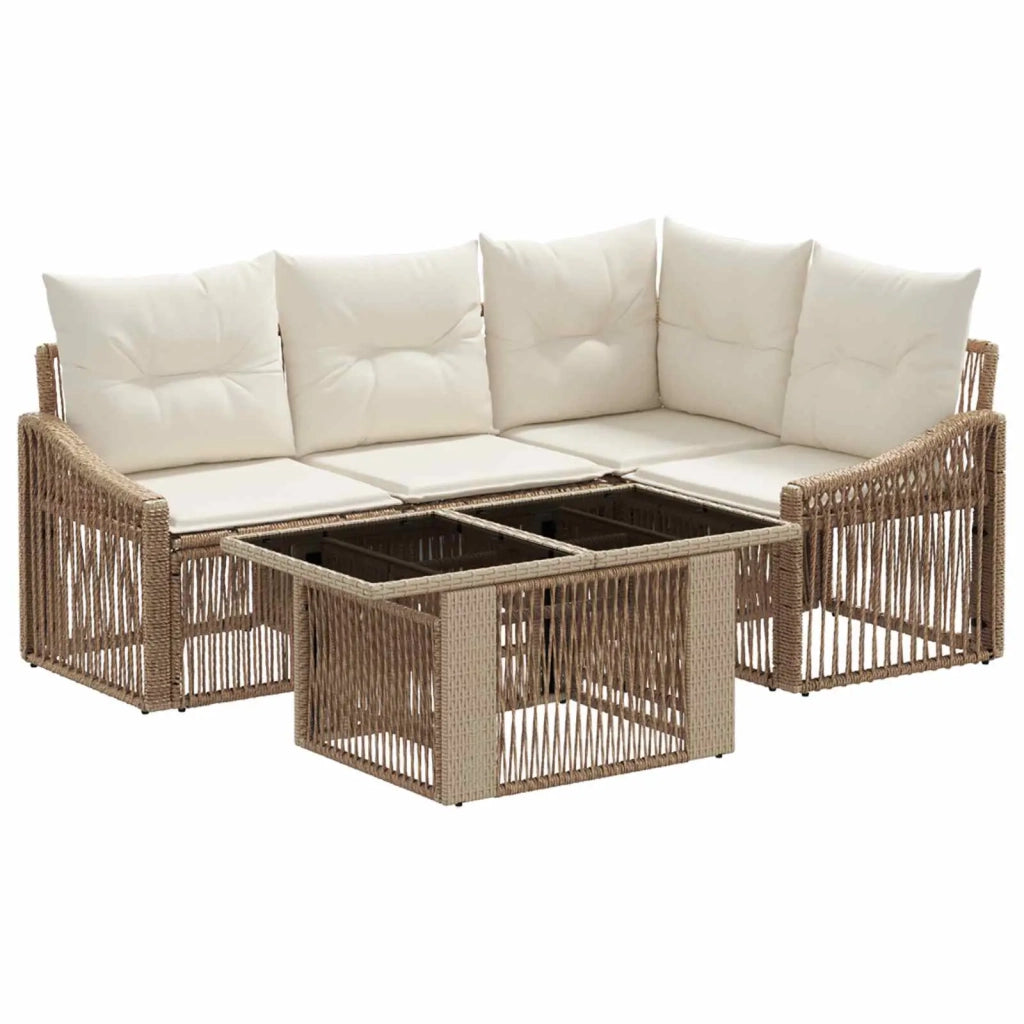 Set Divano da Giardino 5 pz Beige e Bianco Crema polyrattan 3437247