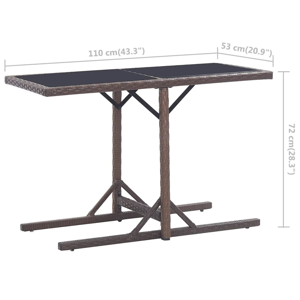 Tavolo da Giardino Marrone 110x53x72 cm in Vetro e Polyrattan 46453