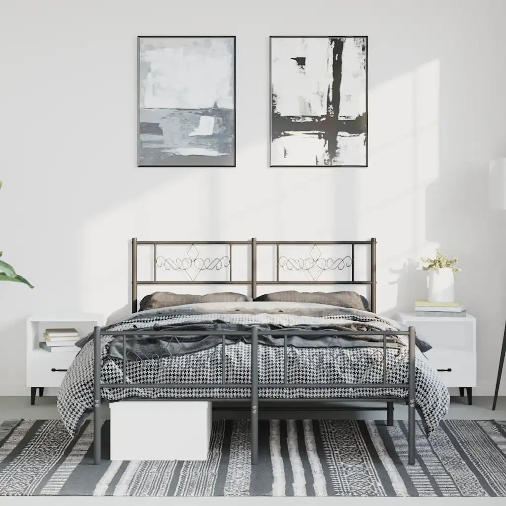 Giroletto con Testiera e Pediera Metallo Nero 150x200 cm 355287