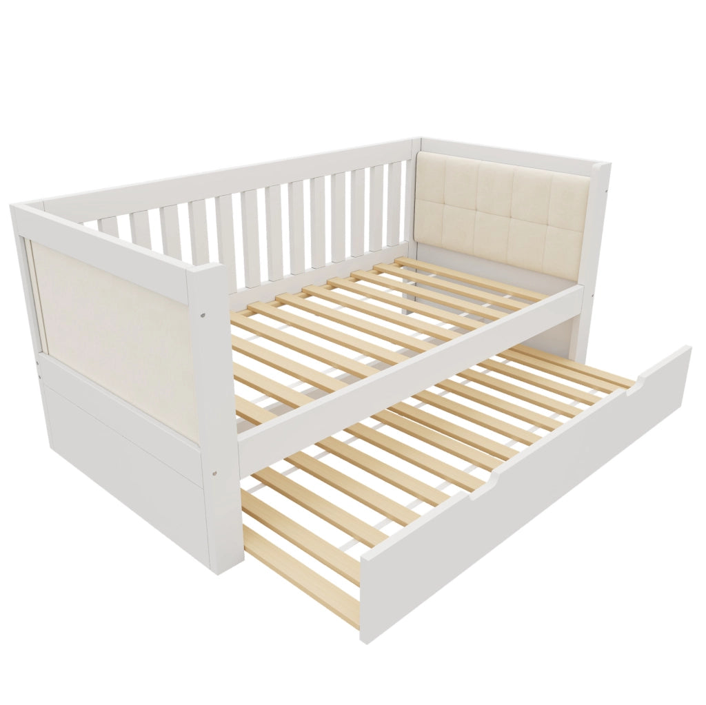 Letto da giorno 90x200 cm con letto estraibile 90x190 cm; legno bianco