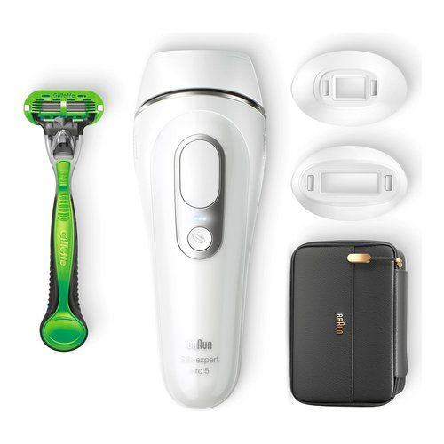 Braun silk-expert pro epilatore luce pulsata silk·expert pro 5, epilazione a casa tua, con custodia, rasoio uomo gillette, 2 testine, pl5145