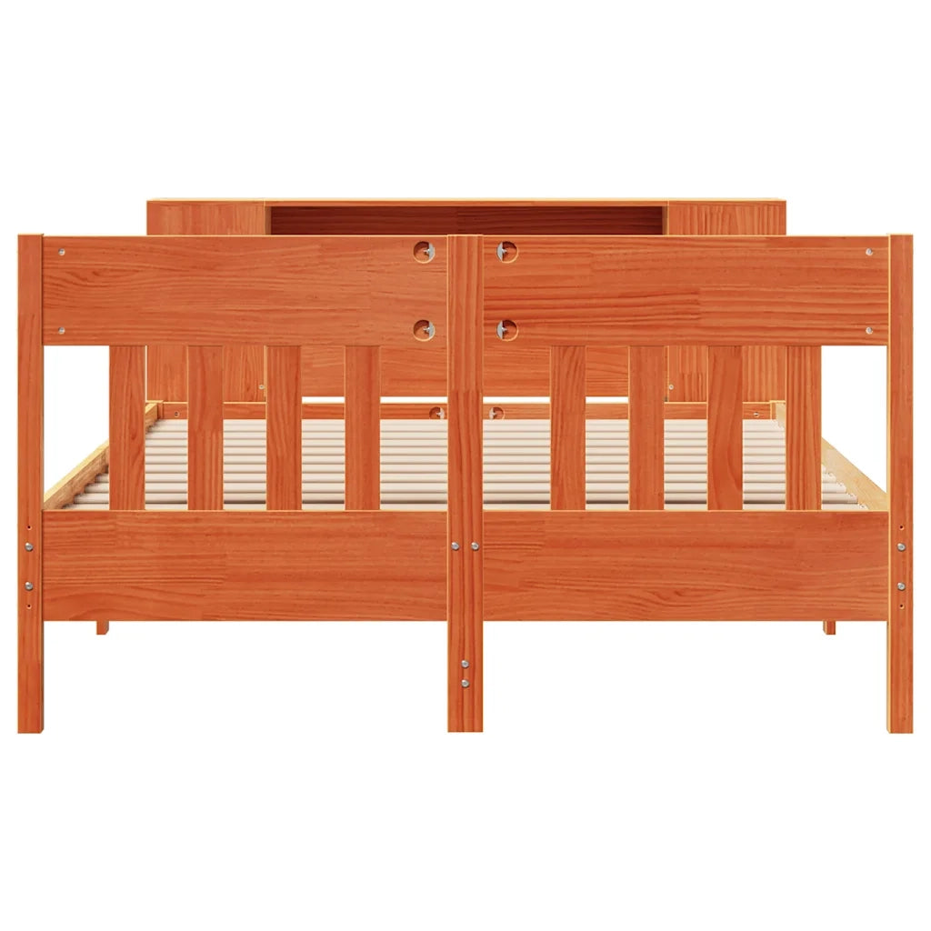 Letto Libreria senza Materasso Marrone Cera 160x200 cm in Pino 3323178