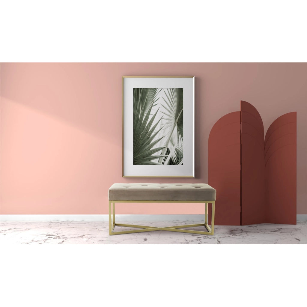 Panca Diaz 100 in velluto taupe e metallo oro
