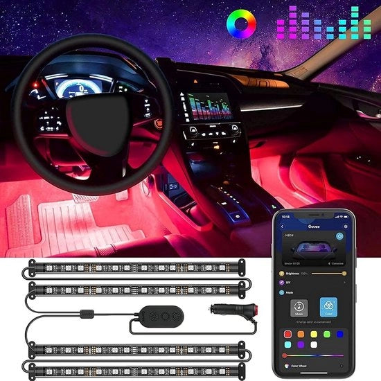 Illuminazione LED per Auto - Luce Ambientale per Interiore Auto - 4 pezzi Striscia LED 48 LED Accessori Auto - Illuminazione Sottile per Pannello di Controllo e Console Centrale