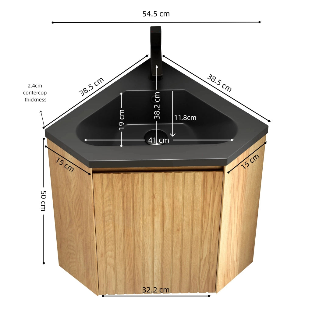 MOBILE BAGNO ANGOLARE 38 cm con lavabo integrato in resina nero e legno naturale