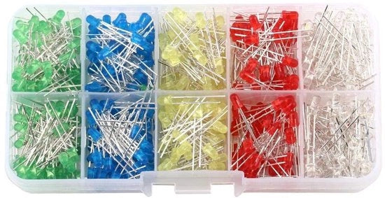 Assortimento di diodi LED 3 mm in bianco, giallo, rosso, blu e verde - 500 pezzi - Componenti elettronici