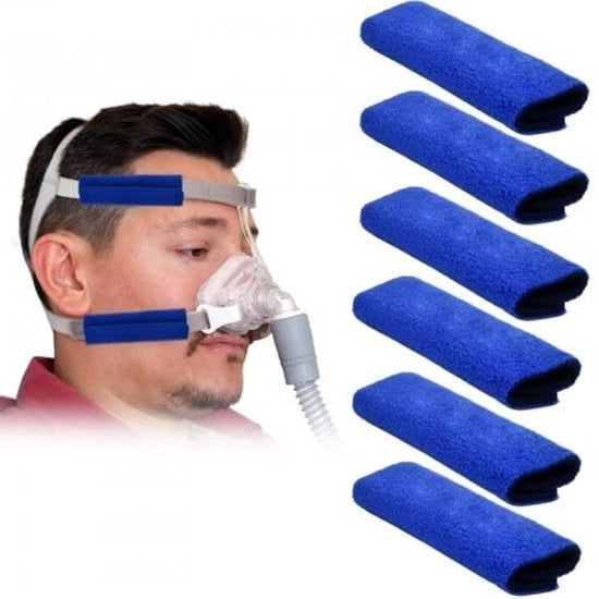 Set di maschere CPAP 6 pezzi - Fascette di sostegno per maschera CPAP - Cuscini di comfort per CPAP - Copricrani per CPAP - Materiale: Poliestere - colore: Blu scuro - dimensioni: 9 x 12 cm - Maschera per sonno
