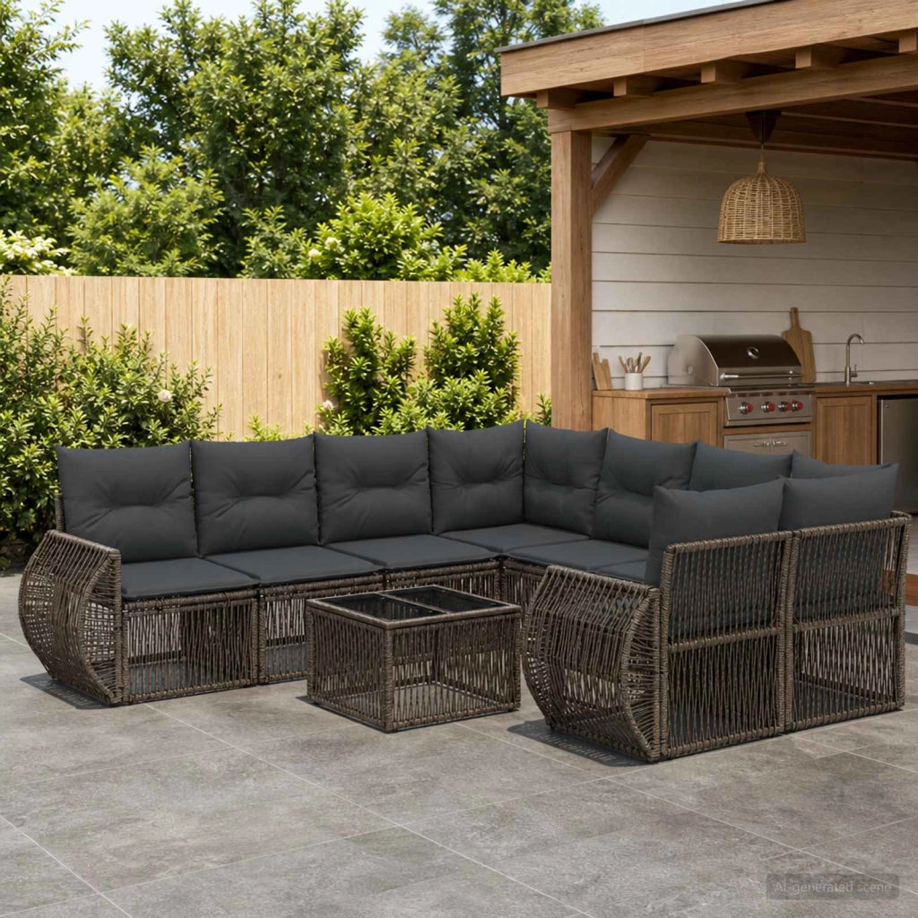 Set Divano da Giardino 9 pz Grigio polyrattan 3435365