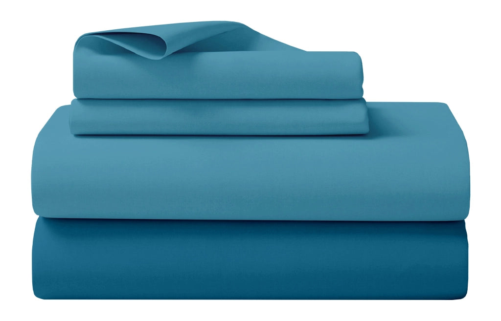 Completo Letto Lenzuola Matrimoniale,100% Cotone, Set letto, Lenzuolo Sopra, Sotto e Federe 2 Piazze Blu