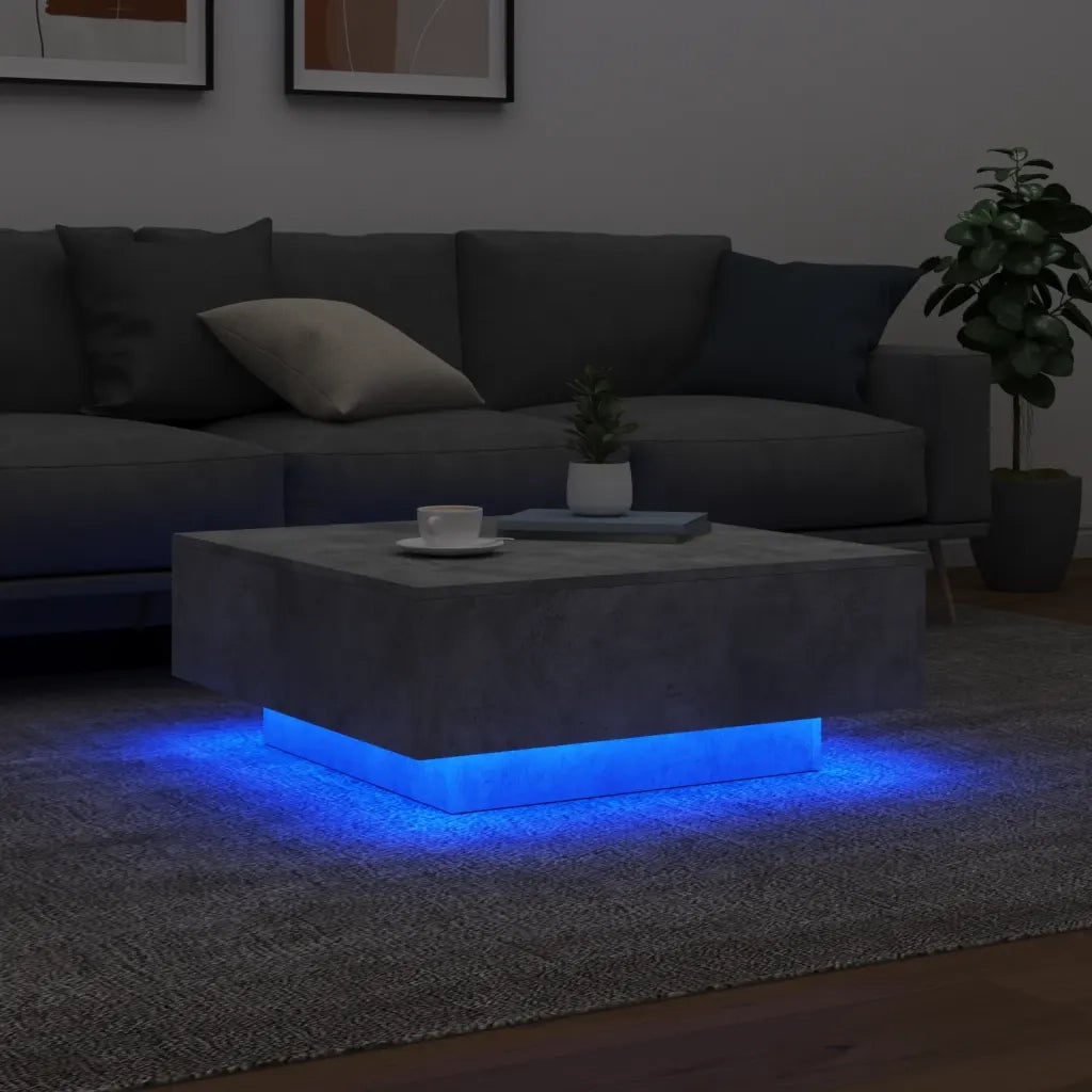 Tavolino da Soggiorno con Luci LED Grigio Cemento 80x80x31 cm 836591