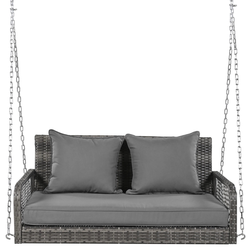 Hollywoodschaukel in Rattan Grigio - Zephmum - 2 Posti, Cuscini Rimovibili e Lavabili