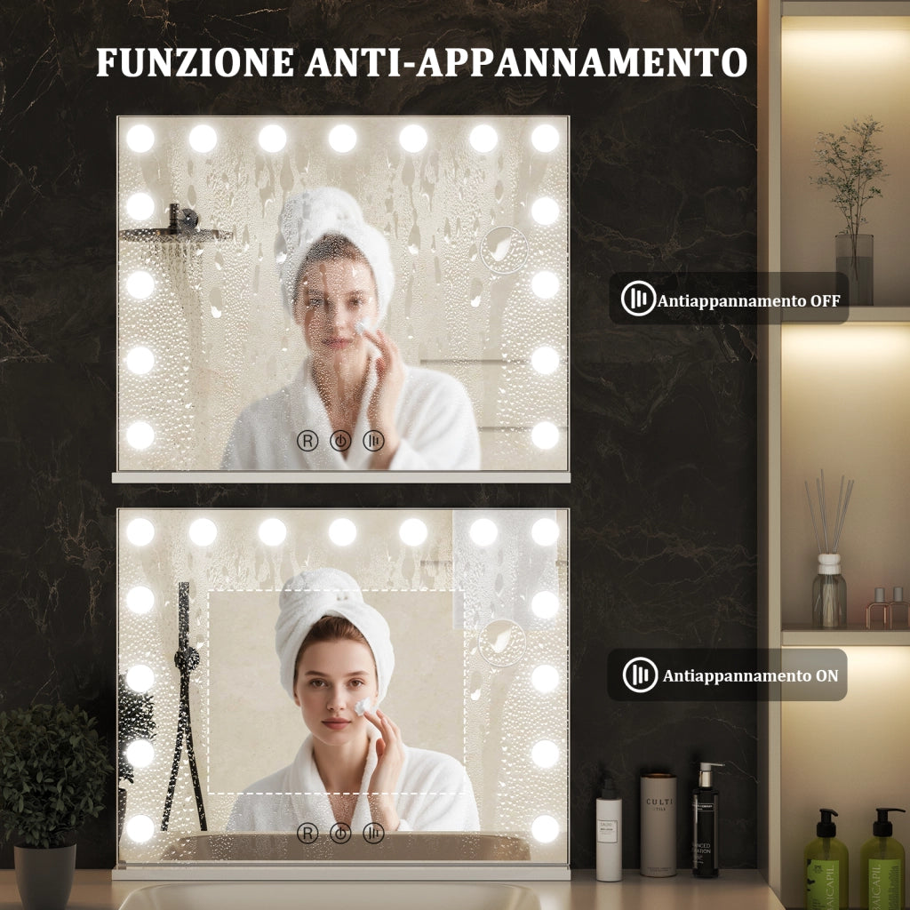 Specchio per il trucco con luce,15 lampadine LED,3 modalit¨¤ di luce, intensit¨¤ regolabile,controllo touch,porta USB/tipo C,58 x 46 x 3 cm,
