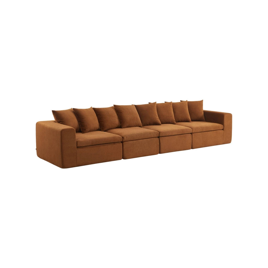 Divano modulare in tessuto ciniglia, 4 posti, terracotta