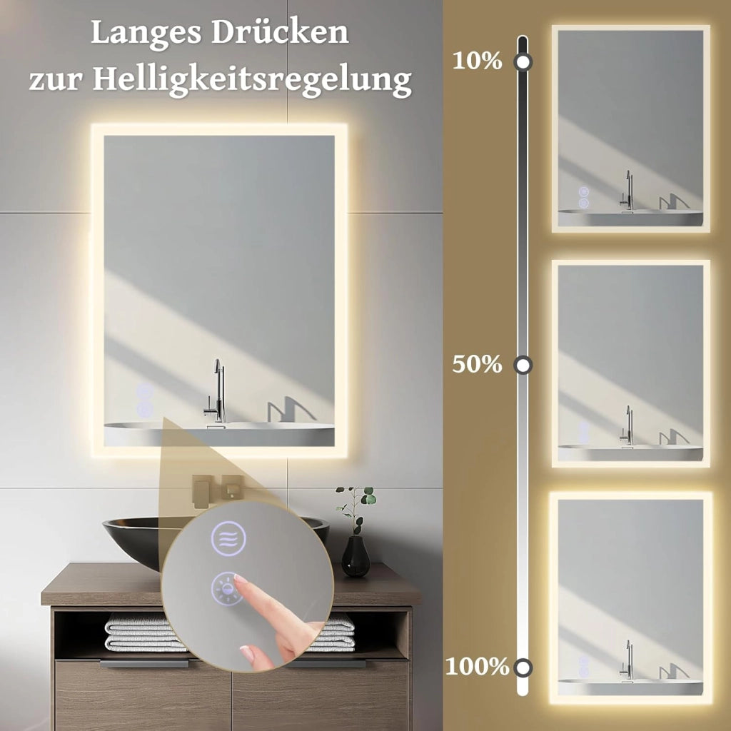 ZMH Specchio con luce 50x70cm Specchio da parete a LED Specchio da bagno in vetro antideflagrante con touch screen