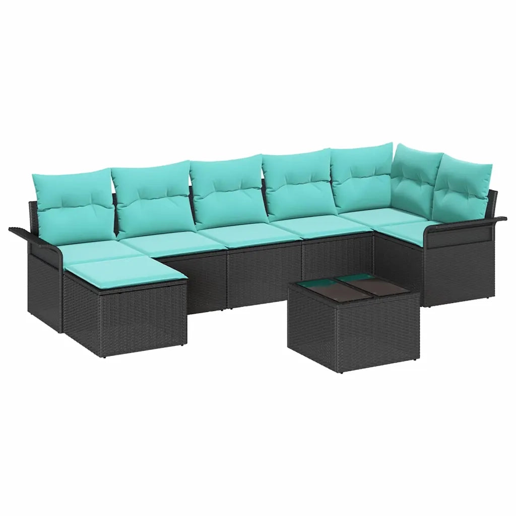 Set Divano da Giardino con cuscino 8 pcs Nero Poly Rattan