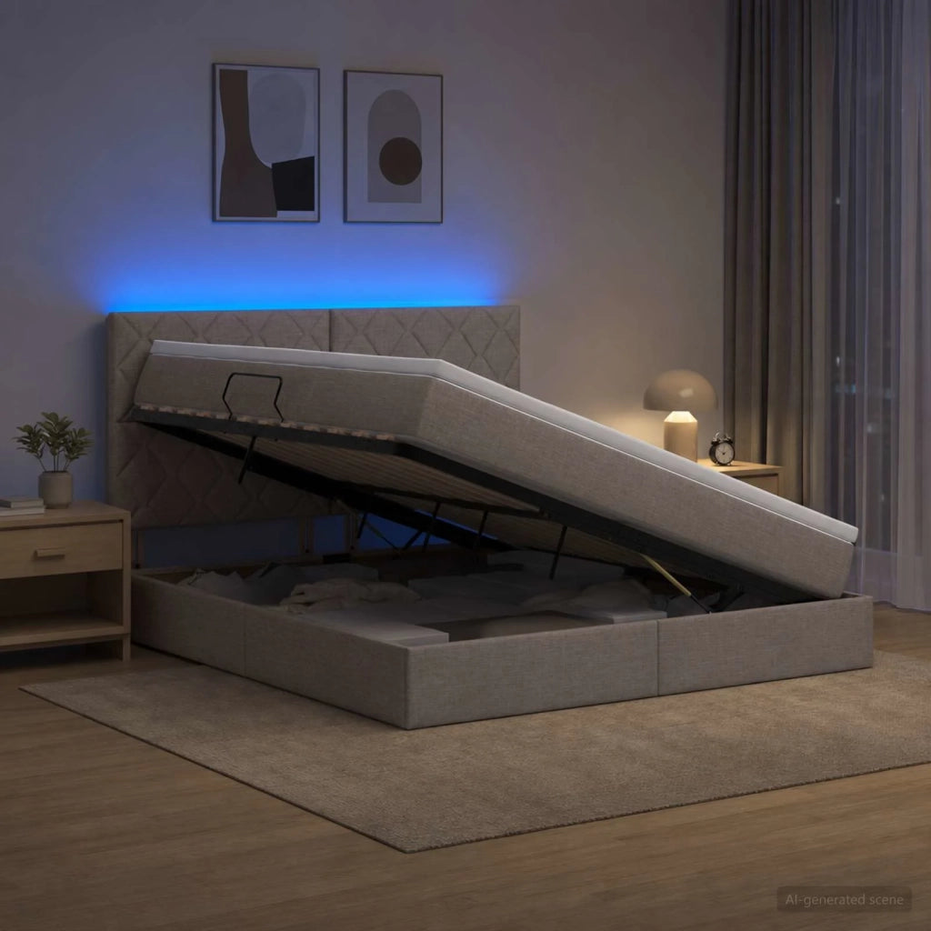Letto con contenitore LED e materasso Tortora 140 x 200 cm 3460014