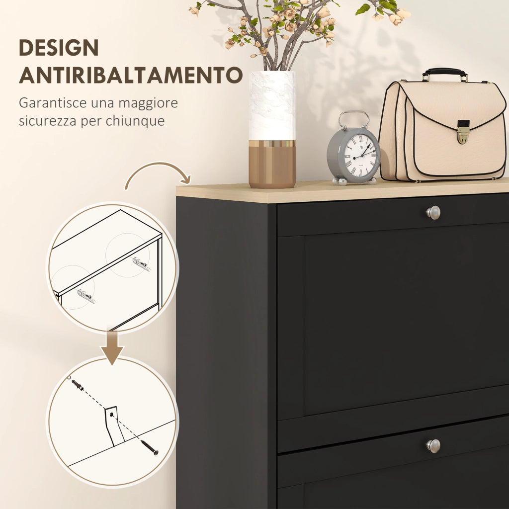 Scarpiera a 3 Cassetti ¨C Zephmum ¨C Legno, Nero, 60x23.5x115 cm