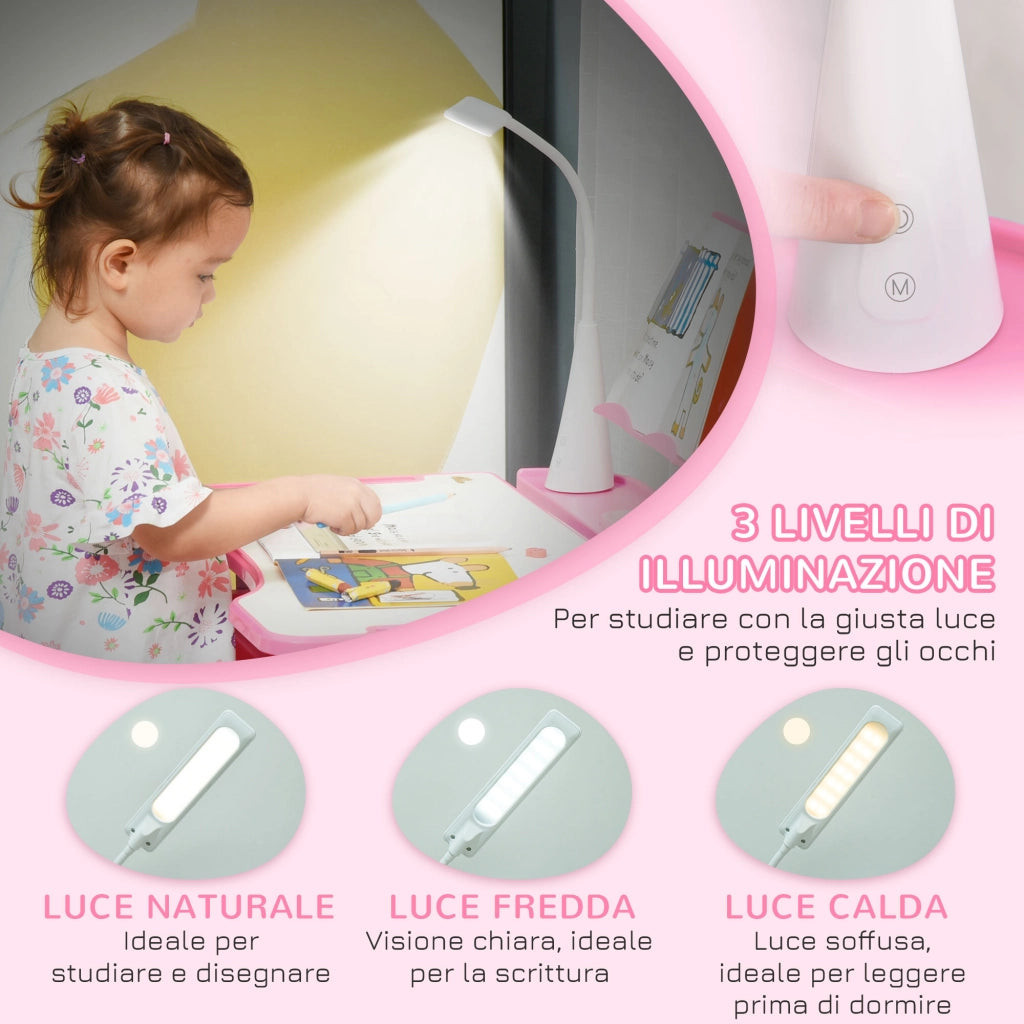 Scrivania Regolabile con Sedia per Bambini ¨C zephmum ¨C Rosa, 70x49.5x80-105 cm