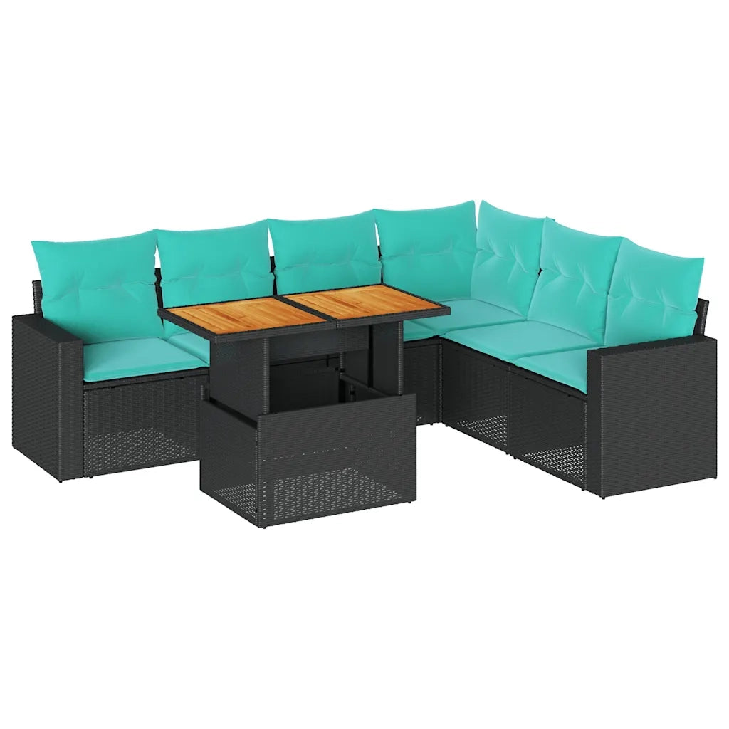 Set Divani da Giardino con Cuscini 7pz Nero Polyrattan