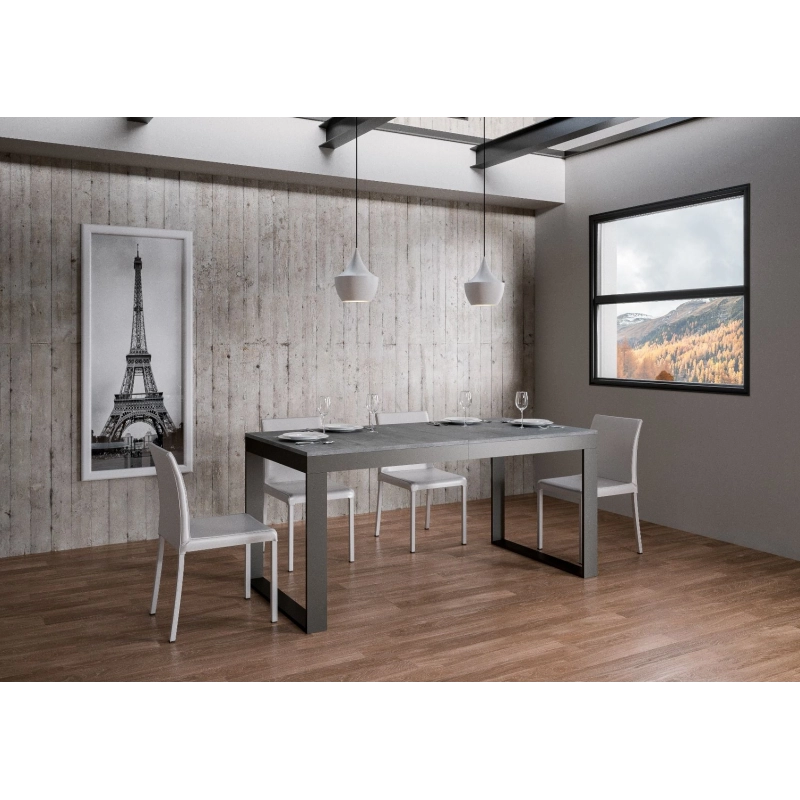 Tavolo allungabile 90x120/224 cm Tecno Evolution telaio Antracite - Cemento