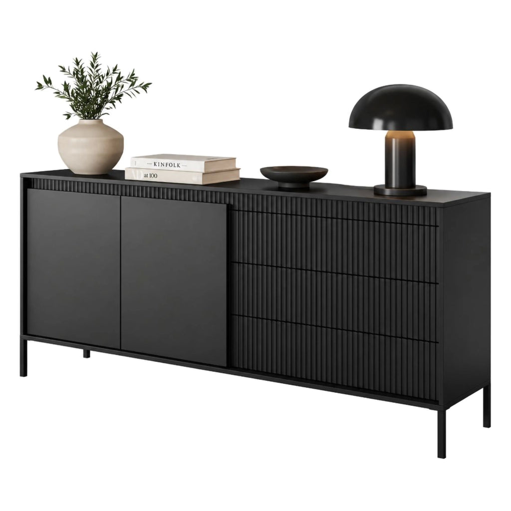 Madia Hatone, Credenza 3 Cassetti, 187x40x81h cm Nero