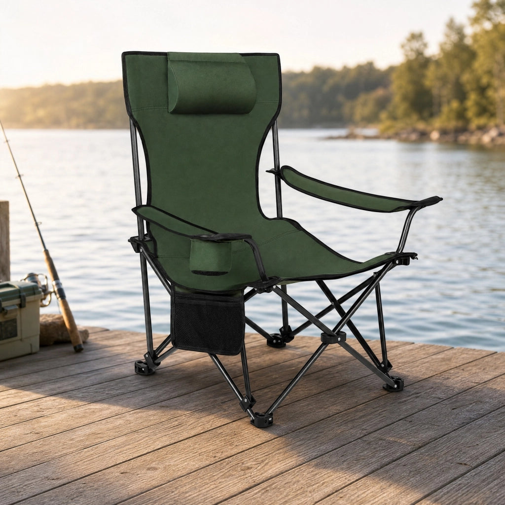 Sedia pieghevole da campeggio regolabile con poggiapiedi estensibile; verde