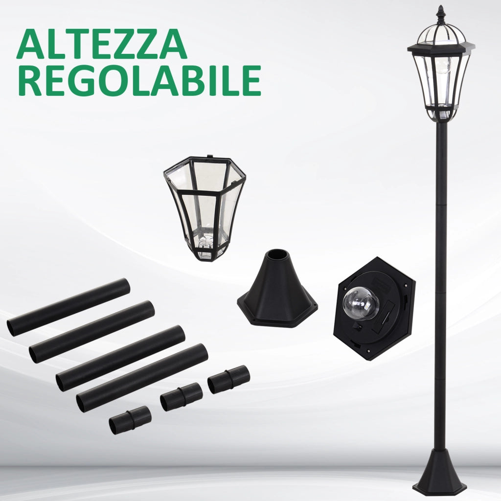 Set 2 Lampioni Solari per Giardino con 2 LED e Accensione Automatica. Nero