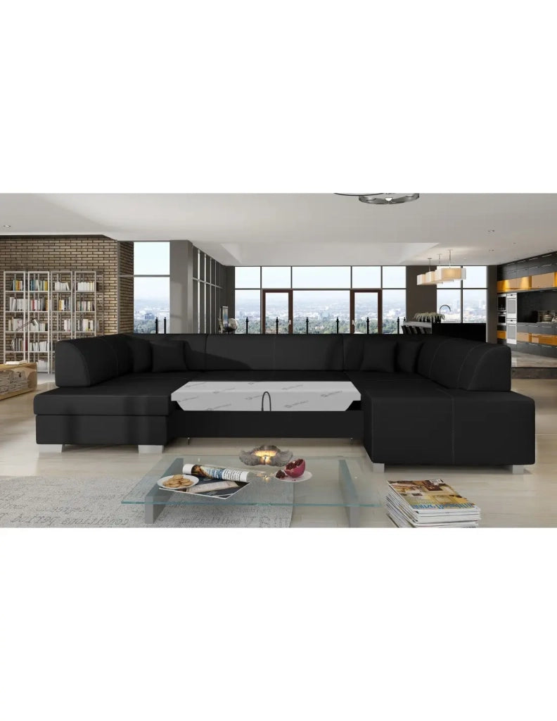 Divano panoramico a U Nero convertibile 6 posti HAVANA comfort morbido