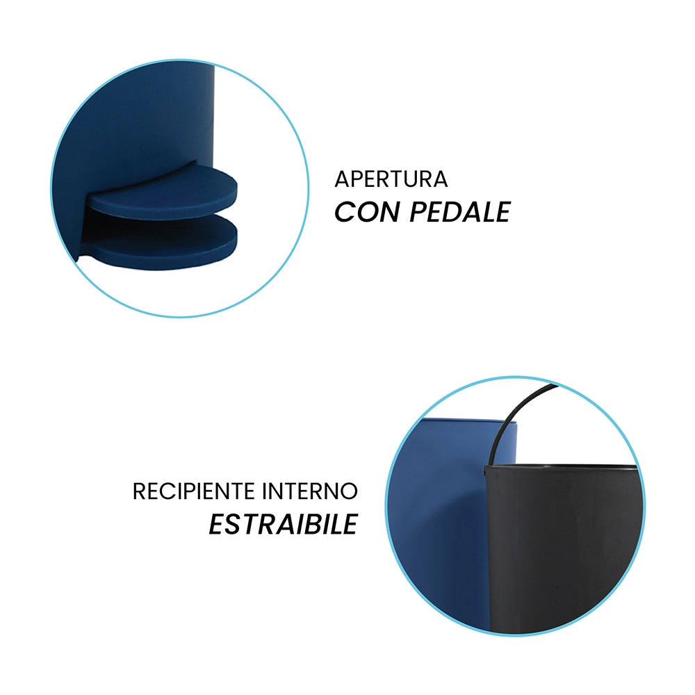 Pattumiera bagno 3 Lt blu scuro con apertura a pedale Orbix