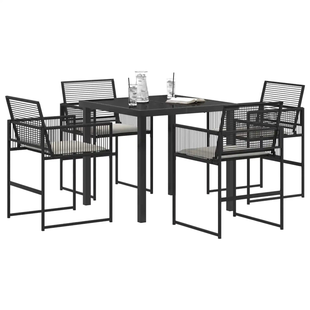 Set da Pranzo per Giardino 5 pcs Nero polyrattan