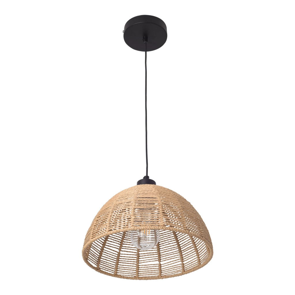 Lampada a Sospensione Romsey con Paralume a Campana in Rattan - Naturale / Nero lux.pro