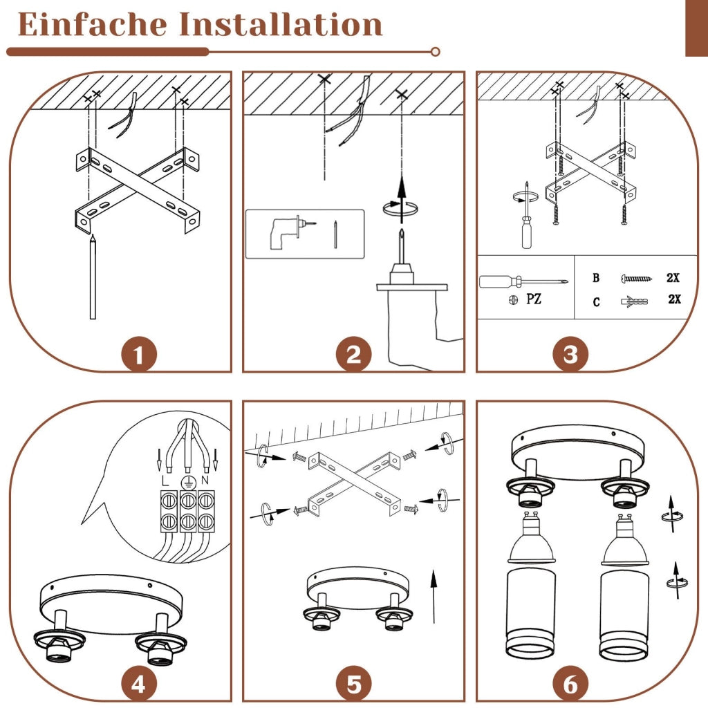 ZMH Faretto da soffitto Rotondo Bianco 2 Luci GU10 Orientabile da Interno in Metallo per Corridoio Senza Lampadine