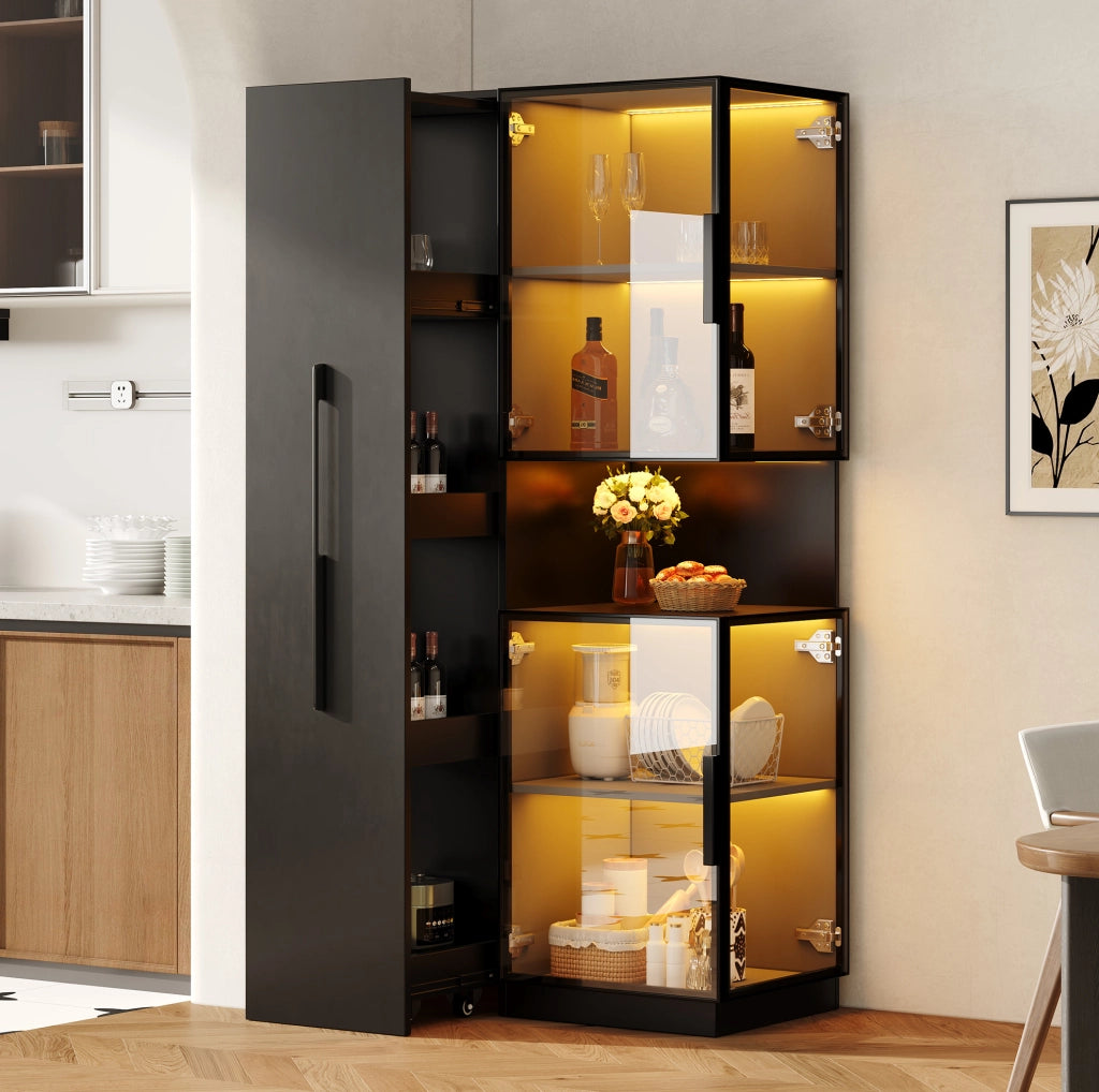 Vetrina nera con LED e ripiani estraibili 70×38×160 cm