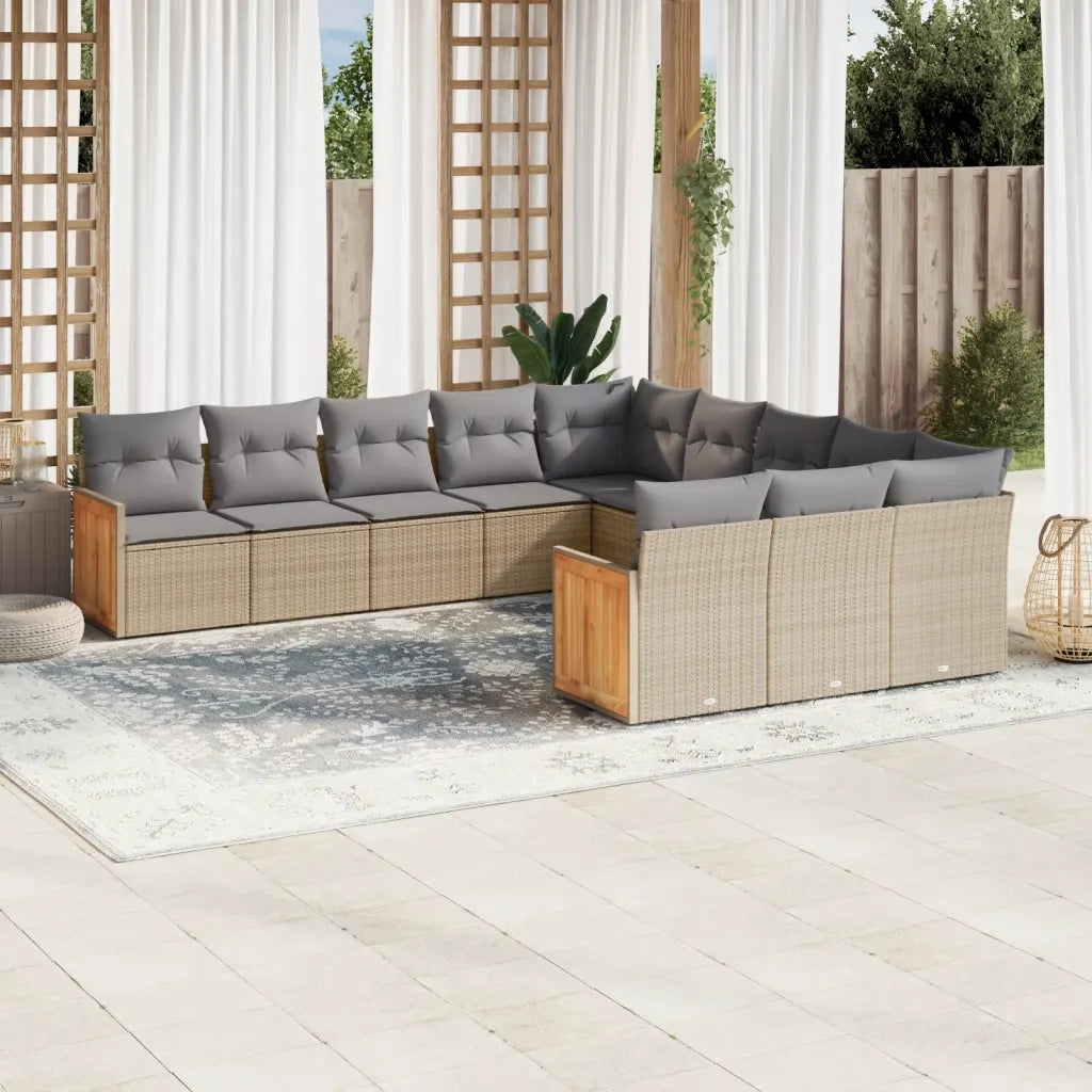Set Divani da Giardino 11 pz con Cuscini Beige in Polyrattan