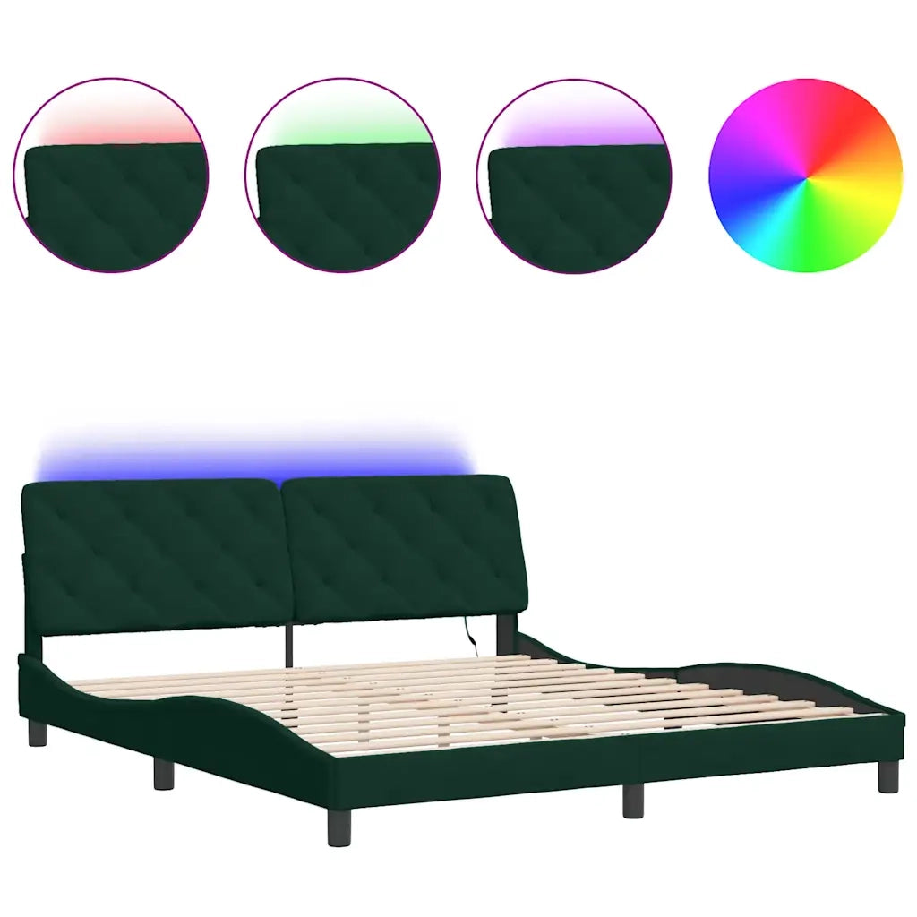 Giroletto con LED senza Materasso Verde Scuro 180x200 cm in Velluto