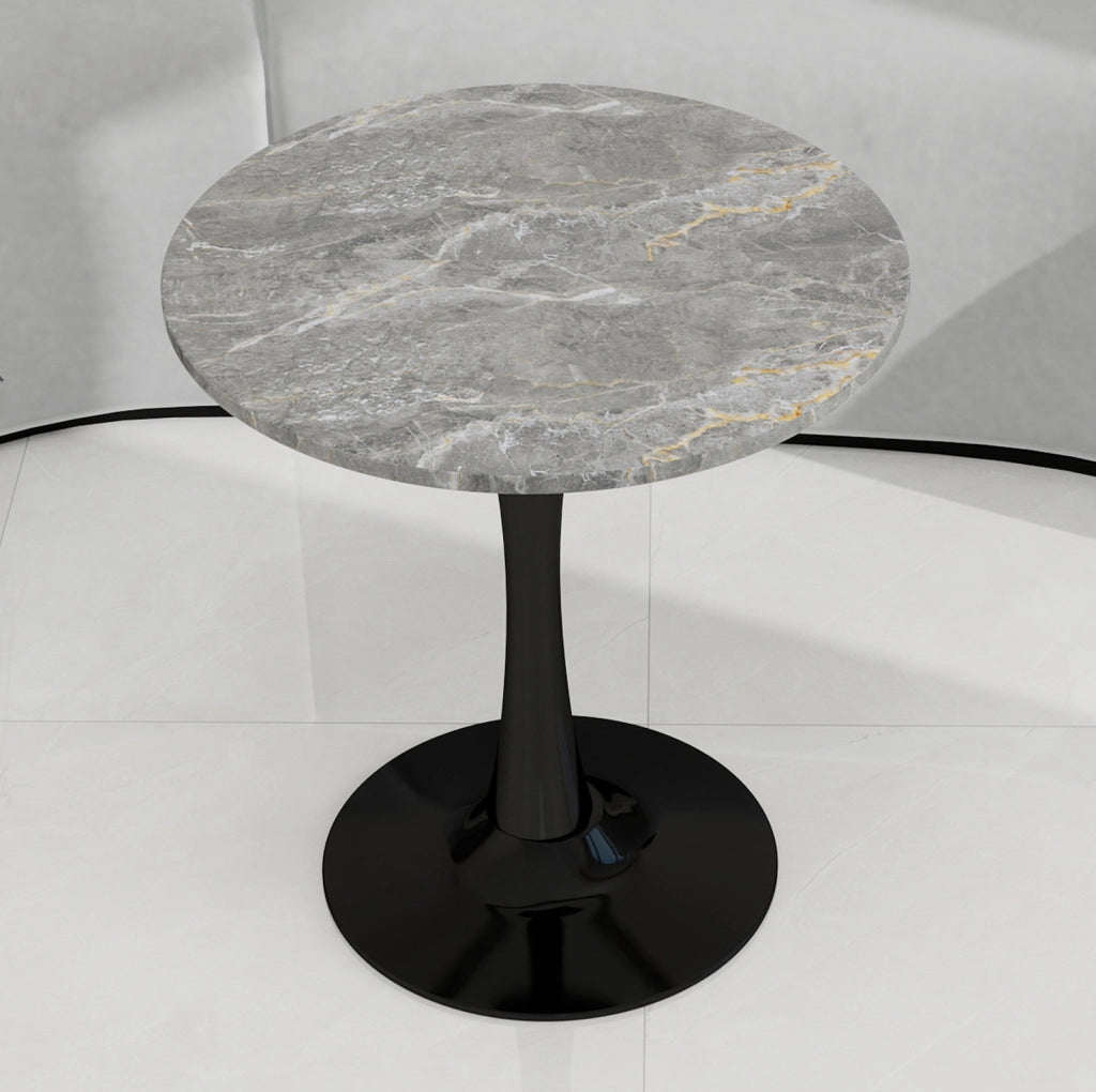 Tavolino da caffè rotondo moderno in marmo artificiale; nero e grigio; 77;5 cm