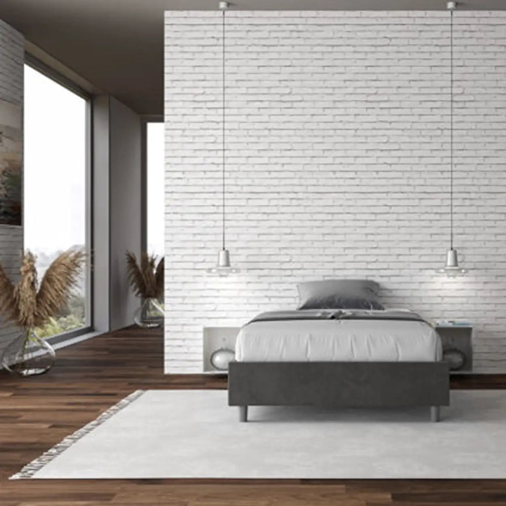Letto una piazza e mezza con rete imbottito 120x210 microfibra grigio Azelia