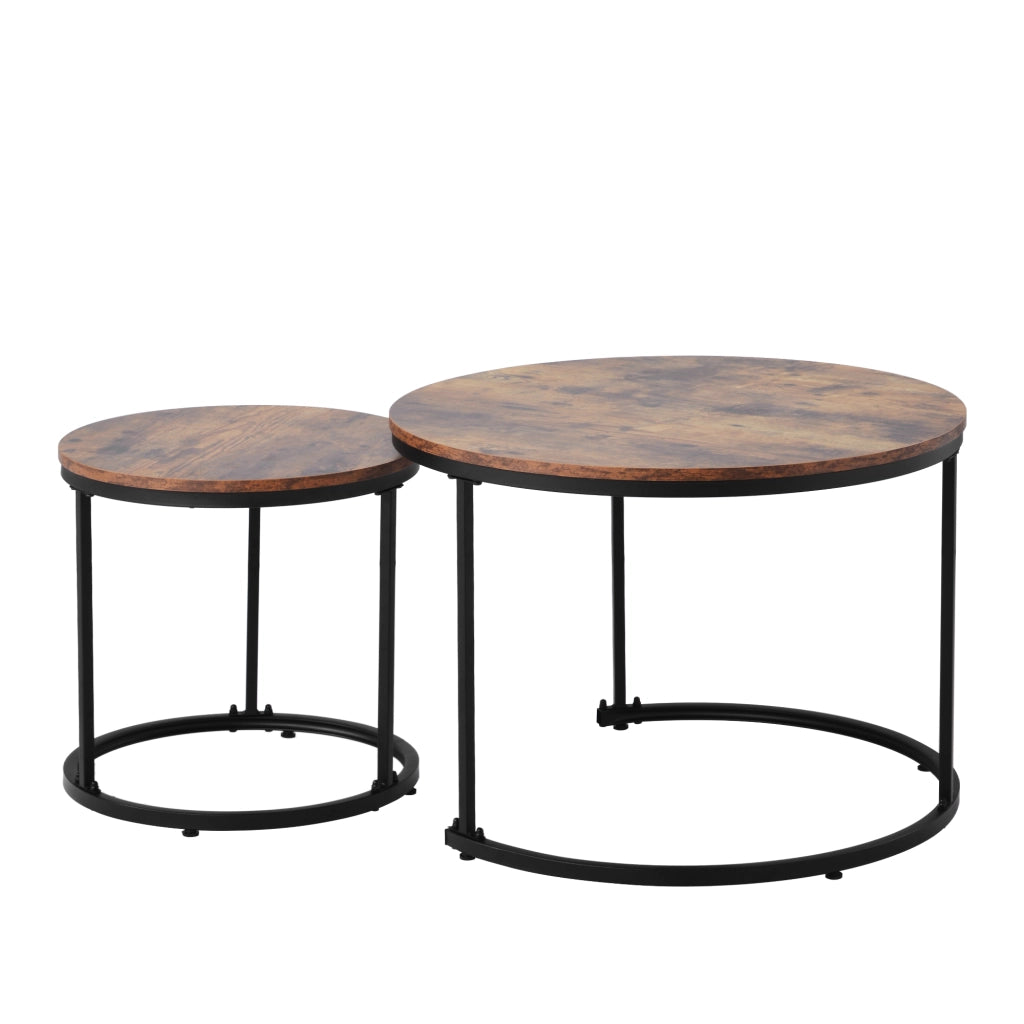 TAVOLINO DA SALOTTO Set 2 pezzi rotondo effetto legno marrone