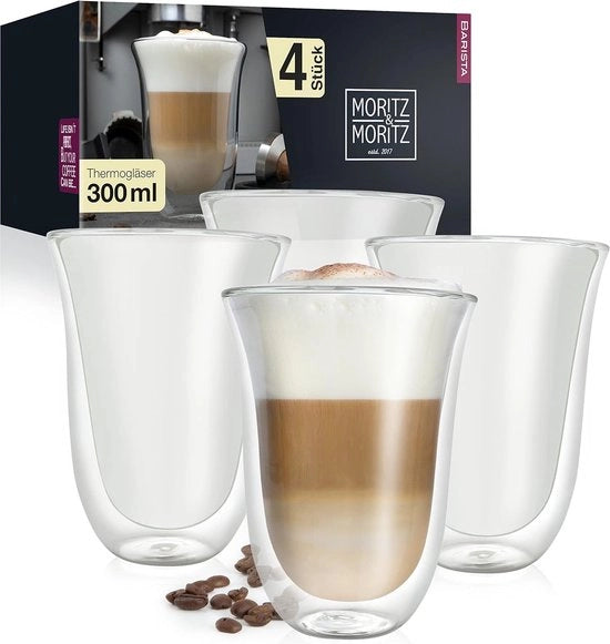 Glazur latte macchiato, doppia parete, 4 x 300 ml, glazur doppia parete, latte macchiato, glazur doppia parete caffè, vetrata, lavastoviglie resistente