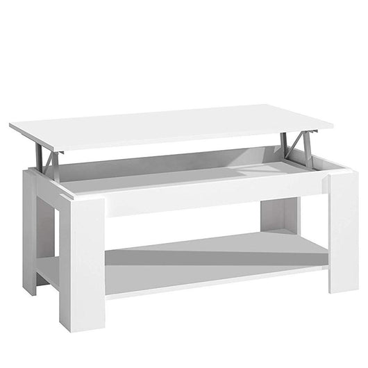 Tavolino Soggiorno Salotto Moderno con Rialzo Vano Contenitore Apribile Legno Bianco