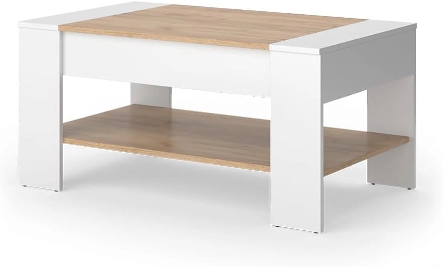 Tavolino August, Antracite/bianco, 99.6 x 58.8 cm con cassetto, con ripiano aperto per libri e riviste