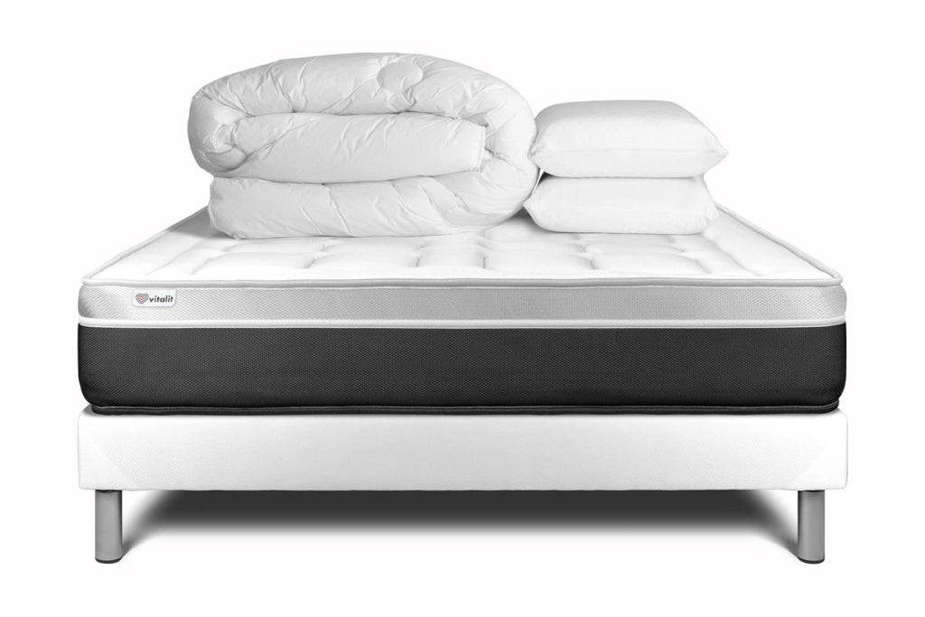 Pacchetto letto completo - Materasso 140x190cm + Box spring con doghe (in kit) + 2 cuscini + Piumino - Vital Soft