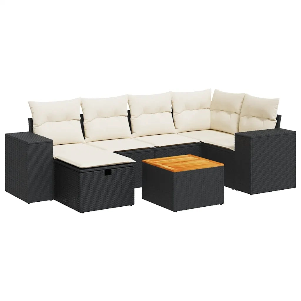 Set Divani da Giardino con Cuscini 7pz Nero Polyrattan 3325871