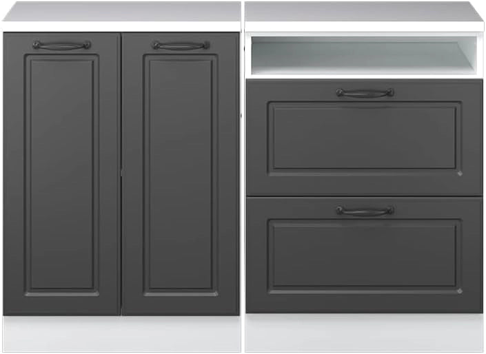 Set di mobili sottotetto Rion, Antracite casa di campagna, 120 cm Set di 2 carcasse armadio profondità 60 cm, adatto per il salvaspazio sotto tetti spioventi