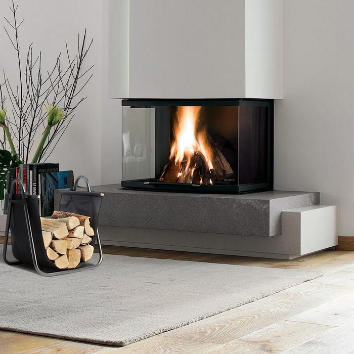 Culla Portalegna Metallo con Cesto Tessuto Oxford Porta Legna Camino Stufa Nero