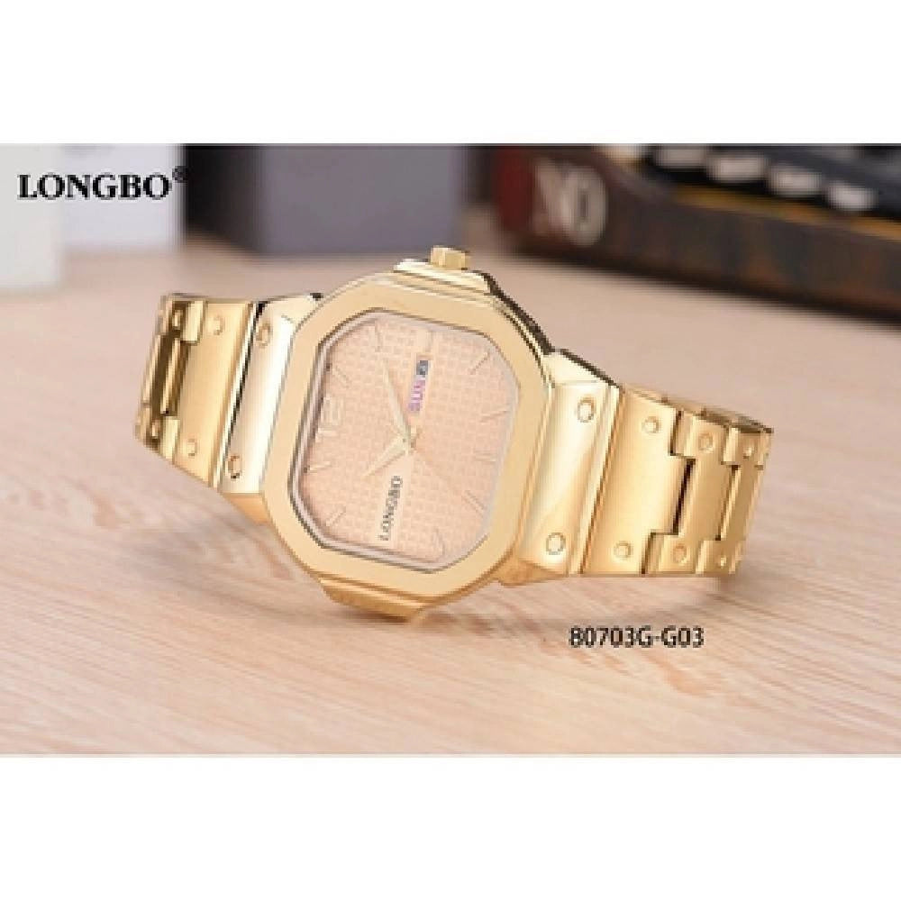 Trade Shop - Orologio Polso Longbo 80703g Uomo Quarzo Data Analogico Acciaio Elegante Dorato -